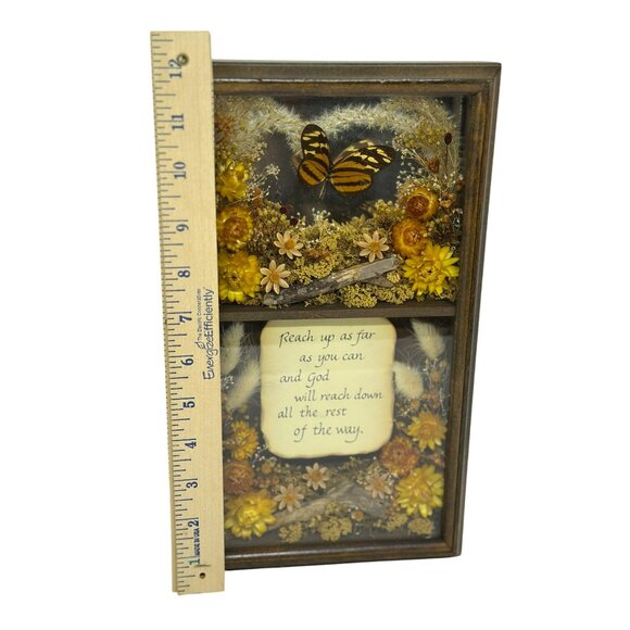 VTG Pressed Dried Flowers Butterfly Shadow Box Rustic Floral Wall Art with Quote - Picture 4 of 8